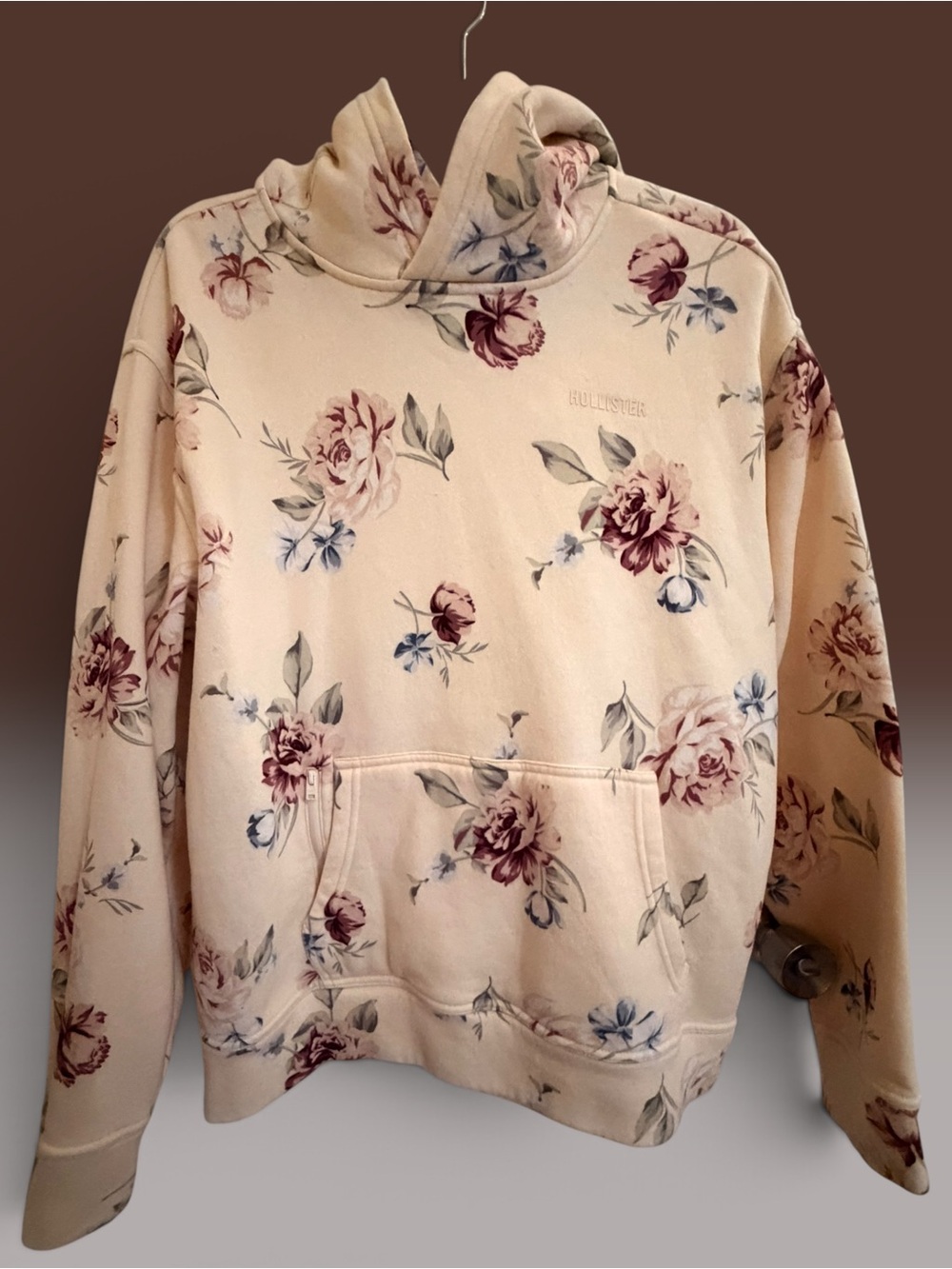 (Size M) Hollister Cream Vintage Floral Relaxed Fit Pullover Hoodie